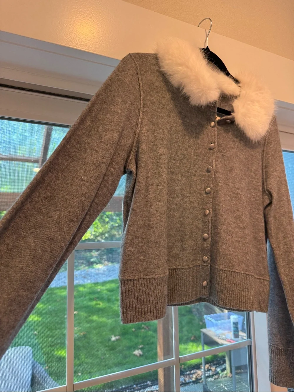 NWT Free People Nocturnal Faux Fur Collar Cardi! Size L
